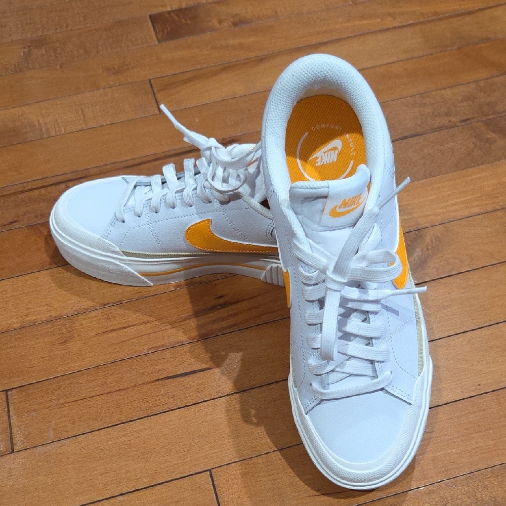 Nike Court Legacy Lift White and Bright Orange Womens Sneakers